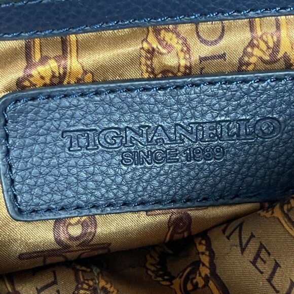 TIGNANELLO  Navy/Emerald  Green Suede Leather Shoulder Bag With Expandable Sides - Picture 5 of 13